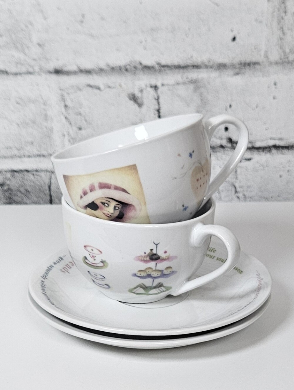 Judith Glover Spice of Life Teacup Saucer Set of 2 Ladies Friends Tea